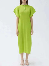 HEYFANCYSTYLE Women's Midi Japanese Pleated Stand Collar Luxury Dress